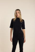 Load image into Gallery viewer, Two-T's Mock Neck Short Sleeve Knit Black Color Front View
