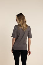 Load image into Gallery viewer, Two-T's Mock Neck Short Sleeve Knit Clove Color Back View