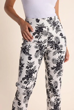 Load image into Gallery viewer, Two-T's - 7/8 Leaf Print Pull On Pant in Black/White colour front shot