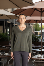 Load image into Gallery viewer, Two-T's - Double V Neck Sweater - Khaki Colour front shot