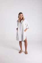 Load image into Gallery viewer, Two-T's - Multi Stripe Linen Shirt Dress Multi colored front shot