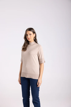Load image into Gallery viewer, Two-T's - Short Sleeve Knit With Mock Turtle - Biscotti colour side shot