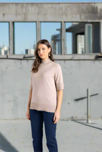 Load image into Gallery viewer, Two-T's - Short Sleeve Knit With Mock Turtle - Biscotti colour front shot