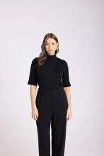 Load image into Gallery viewer, Two-T's - Short Sleeve Knit With Mock Turtle - Black colour front shot