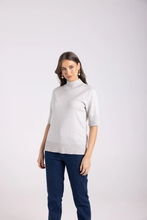 Load image into Gallery viewer, Two-T's - Short Sleeve Knit With Mock Turtle - White colour front shot
