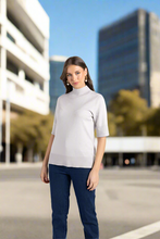 Load image into Gallery viewer, Two-T's - Short Sleeve Knit With Mock Turtle - White colour front shot