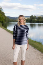 Load image into Gallery viewer, Two-T's - Stripe Boat Neck 7/8 Sleeve - Navy/ White colour front shot