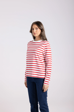 Load image into Gallery viewer, Two-T's - Striped Top - Scarlet/ White colour side shot