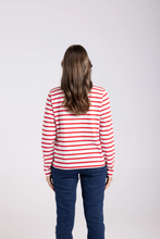 Load image into Gallery viewer, Two-T's - Striped Top - Scarlet/ White colour back shot