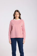Load image into Gallery viewer, Two-T's - Striped Top - Scarlet/ White colour front shot