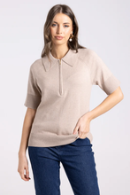 Load image into Gallery viewer, Two-T's - Zip Knit Polo - Biscotti colour front shot