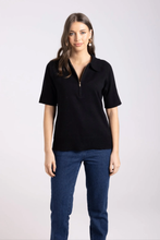 Load image into Gallery viewer, Two-T's - Zip Knit Polo - Black colour front shot