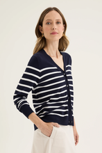 Load image into Gallery viewer, Yarra Trail - Accession Cardi - Navy/ White colour side shot