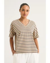 Load image into Gallery viewer, Yarra Trail - Carbon Stripe - Camel Marle/ Navy colour front shot