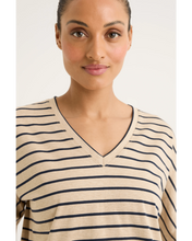 Load image into Gallery viewer, Yarra Trail - Carbon Stripe - Camel Marle/ Navy colour front closed up shot