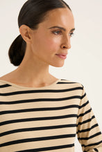 Load image into Gallery viewer, Yarra Trail - Boardwalk Tee - Oat/ Navy colour front closed up shot