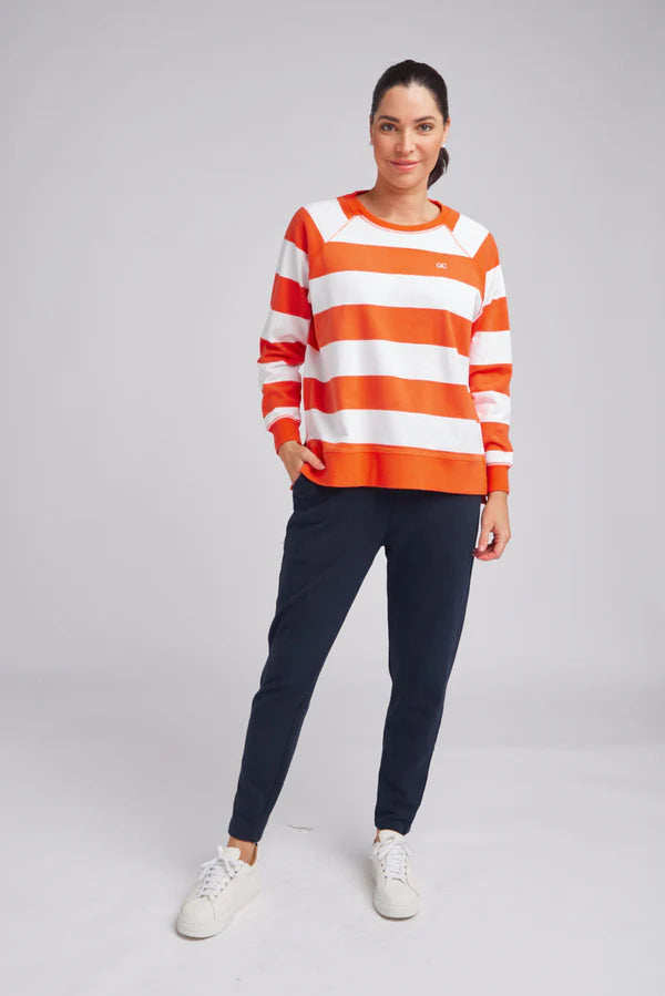 Goondiwindi Cotton Stripe Sweater - Flame/White Color Front View