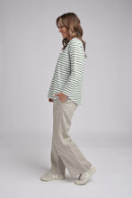 Load image into Gallery viewer, Goondiwindi Cotton - Stripe Long Sleeve Tee - White/Fern Green Color Right Side View
