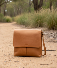 Load image into Gallery viewer, Ava Leather Flap Over Crossbody Bag in Camel colour front
