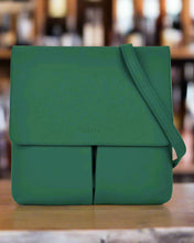 Load image into Gallery viewer, Ava Leather Flap Over Crossbody Bag in Forest colour front shot
