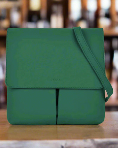 Ava Leather Flap Over Crossbody Bag in Forest colour front shot
