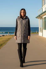 Load image into Gallery viewer, Caju Puffer Vest Geometric Panels with Removable Hood Grey colour front shot

