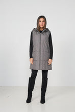 Load image into Gallery viewer, Caju Puffer Vest Geometric Panels with Removable Hood Grey colour front shot
