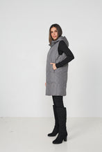 Load image into Gallery viewer, Caju Puffer Vest Geometric Panels with Removable Hood Grey colour side shot
