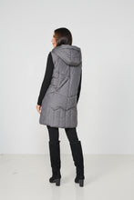 Load image into Gallery viewer, Caju Puffer Vest Geometric Panels with Removable Hood Grey colour back shot
