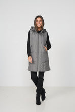 Load image into Gallery viewer, Caju Puffer Vest Geometric Panels with Removable Hood Grey colour front shot
