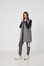 Load image into Gallery viewer, Caju Puffer Vest Geometric Panels with Removable Hood Grey colour side shot
