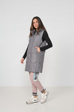 Load image into Gallery viewer, Caju Puffer Vest Geometric Panels with Removable Hood Grey colour side shot
