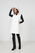 Load image into Gallery viewer, Caju Puffer Vest Geometric Panels with Removable Hood White colour front shot
