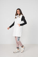 Load image into Gallery viewer, Caju Puffer Vest Geometric Panels with Removable Hood White colour side shot
