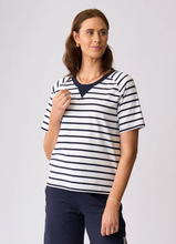 Load image into Gallery viewer, Charlie Jane - St James Top - White Navy Stripe colour front shot
