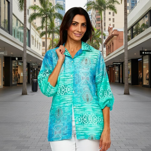 Claire Powell Collar Shirt - Spray colour front shot