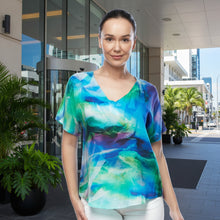 Load image into Gallery viewer, Claire Powell V Neck Short Sleeve Modal Top - Island Delight colour front shot
