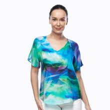 Load image into Gallery viewer, Claire Powell V Neck Short Sleeve Modal Top - Island Delight colour front shot
