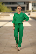 Load image into Gallery viewer, Collectivo - Scarlett Taperred Pants - Green Schiffli colour front shot
