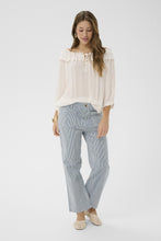 Load image into Gallery viewer, Cream - Berta 7/8 Twill Audrey Fit - Horizon Blue Milkboy colour front shot
