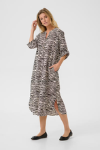 Load image into Gallery viewer, Cream - CRBellis Caftan Dress - Black White Animal colour side shot

