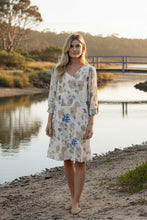 Load image into Gallery viewer, Cream - Lucia Short Dress - Hailey Print with Blue colour front shot
