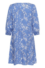 Load image into Gallery viewer, Cream - Tiah Short Dress - Blue Toile colour back shot

