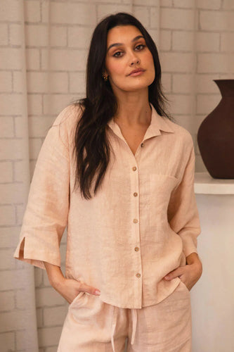 Eadie Lifestyle - Fundamental Linen Shirt - Blush colour front shot
