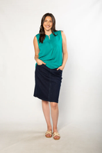 Load image into Gallery viewer, Equinox - Mid-Length Pull-On Denim Skirt - Indigo colour front shot
