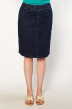 Load image into Gallery viewer, Equinox - Mid-Length Pull-On Denim Skirt - Indigo colour front shot
