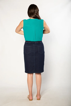 Load image into Gallery viewer, Equinox - Mid-Length Pull-On Denim Skirt - Indigo colour back shot
