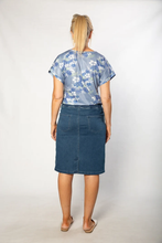 Load image into Gallery viewer, Equinox - Mid-Length Pull-On Denim Skirt - Stonewash colour back shot
