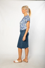 Load image into Gallery viewer, Equinox - Mid-Length Pull-On Denim Skirt - Stonewash colour side shot
