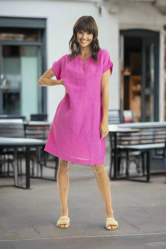 Escape by OQ - Linen Cap Sleeve Shift Dress - Pink colour front shot